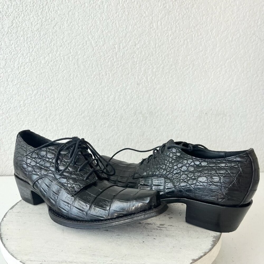 Rod Patrick Womens Lace Up Shoes 9 C Black Caiman Western Boots Loafers Ankle